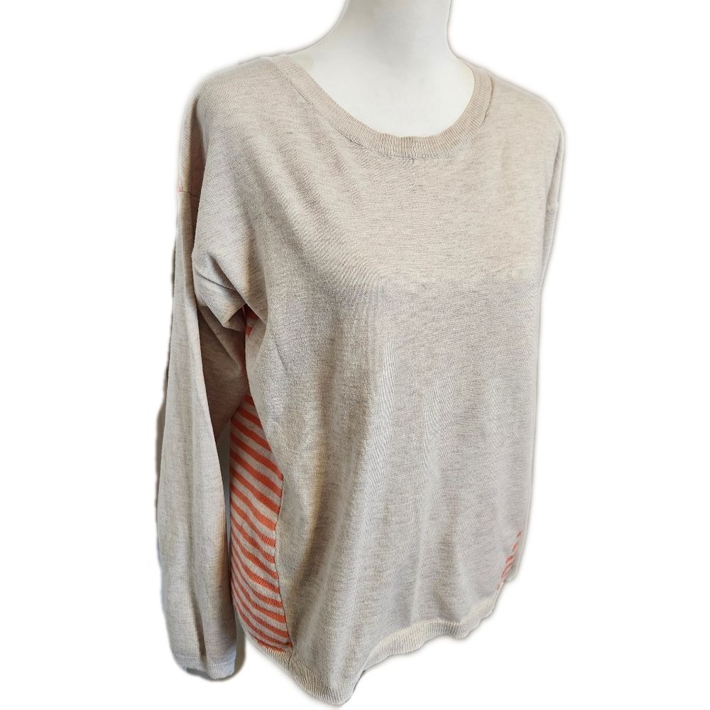 Poof Heather Cream & Orange Colorblock Striped Fine Knit Sweater, XL